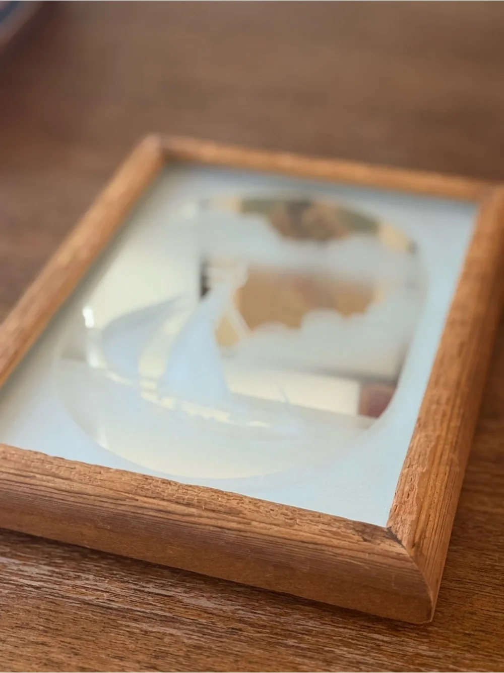 Vintage Brown Framed Etched Glass Sailboat Mirror